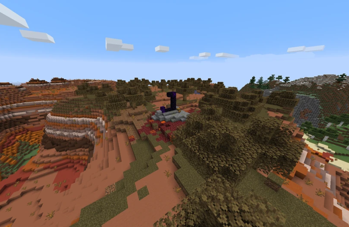 Un bioma badlands boscose in Minecraft