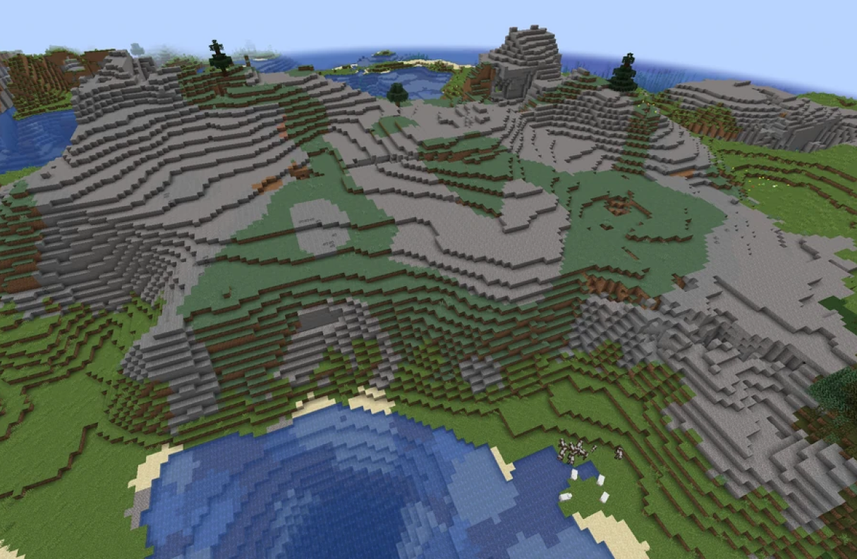 Un bioma colline di ghiaia ventose in Minecraft